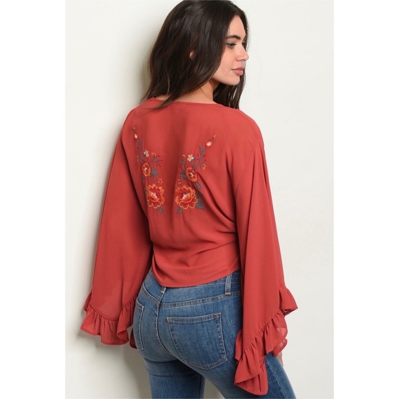 Embroidered front tie cardigan - Picture 2 of 5